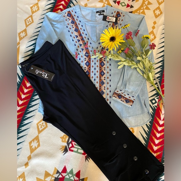 NWT Miss Me ladies light blue top, with embroidery around the neck and front - Picture 5 of 8